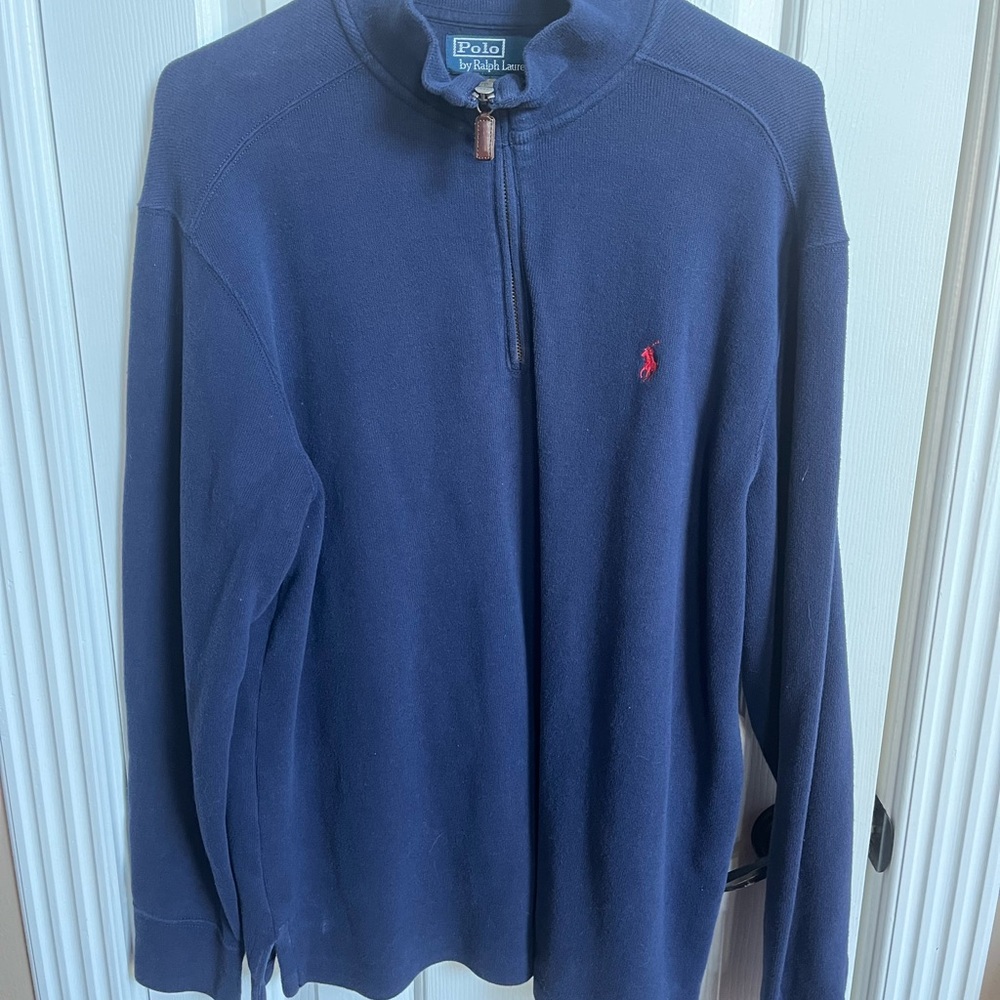 Ralph Lauren Polo Navy Blue Men’s Large Pullover Sweater Cotton Half Zipper
